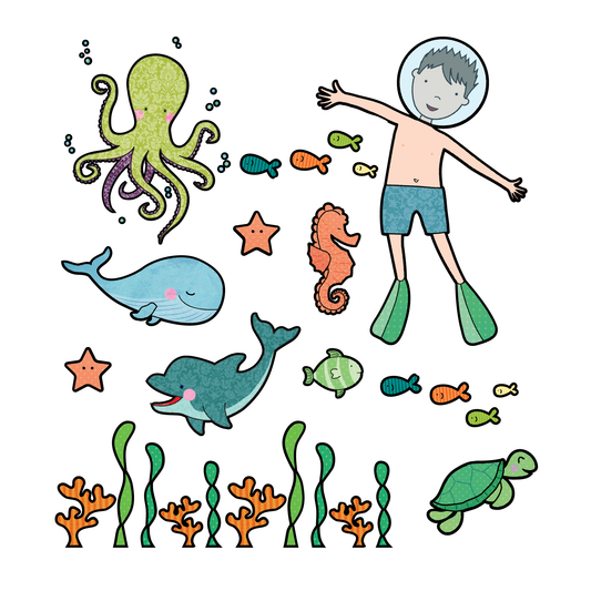 Boy Under the Sea Wall Sticker